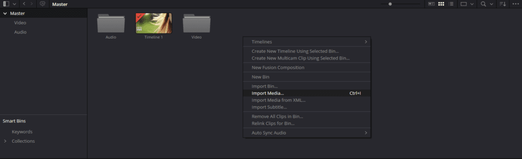 Screenshot of DaVinci Resolve's Media Pool showing the right-click context menu.