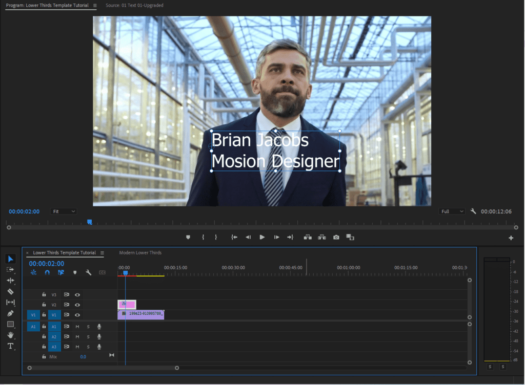 A screenshot of Premiere Pro's interface showing what a default text layer looks like before editing.